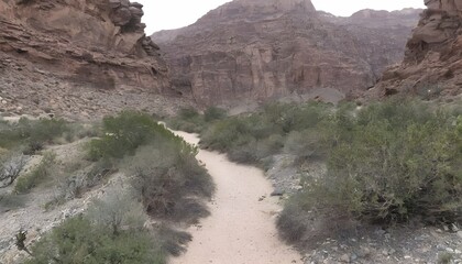 A rugged desert trail leading to hidden canyons an upscaled 3