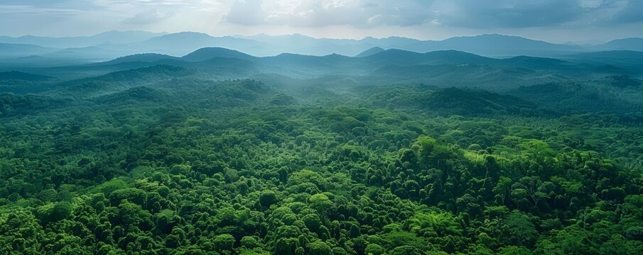 Aerial drone view of green lush forest