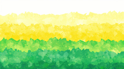 A painting of a green and yellow landscape with a white background. The painting has a bright and cheerful mood, with the colors of the grass and trees creating a sense of freshness and vitality
