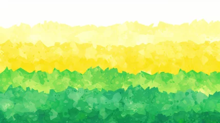 Foto op Canvas A painting of a green and yellow landscape with a white background. The painting has a bright and cheerful mood, with the colors of the grass and trees creating a sense of freshness and vitality © Дмитрий Симаков