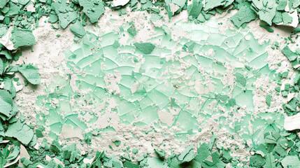 A green background with broken glass pieces scattered around it. The broken glass pieces are of different sizes and shapes, creating a sense of chaos and disorder. Scene is one of destruction