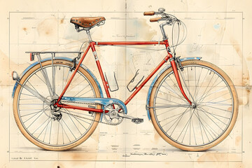 Vintage bicycle delimited technical drawing. Poster.