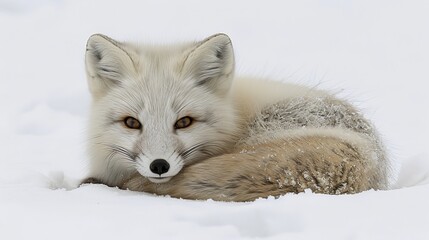 Fototapeta premium Elegant arctic fox gracefully frolicking in the enchanting snow covered landscape