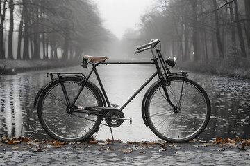 Vintage bicycle photograph. Stylish bike design. Artistic photograph poster in black and white.