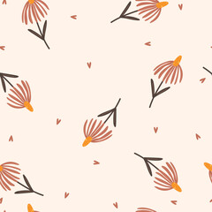 Flowers and hearts . Seamless pattern for textile, wrapping paper,clothes. Vector illustration.
