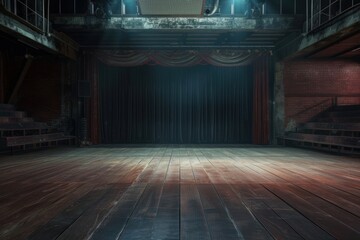 Empty floor stage architecture illuminated auditorium. - obrazy, fototapety, plakaty