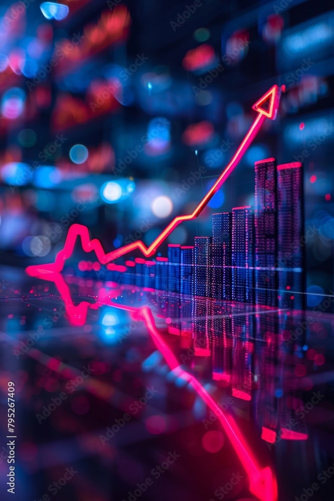 Poster a graph with a dynamic arrow showing uptrending investment growth, perfect for demonstrating progres