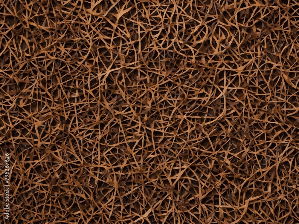 Poster dense collection of intertwined brown fibers creates chaotic yet mesmerizing pattern. each fiber, wi