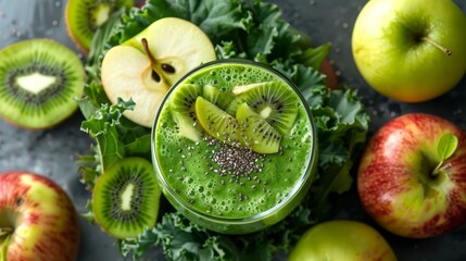 Fototapeta premium Fresh green smoothie: Healthy lifestyle and nutrition, perfect for wellness and fitness.