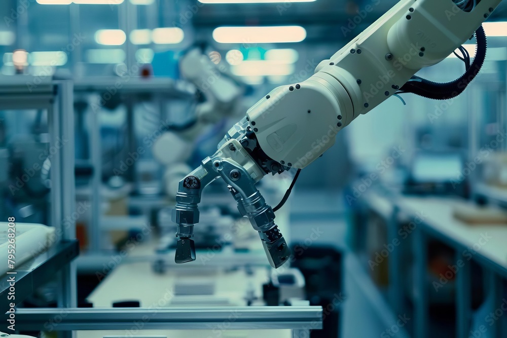 Wall mural robotic arms in smart factory automated manufacturing and industry 40