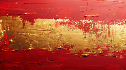 Golden brush paint on a red background.