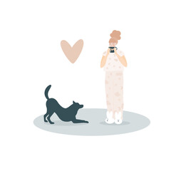 Cozy Home Interior Icon. Comfortable Room Elements with Potted Domestic Plants. Domestic Cat Animal Silhouette. Relax, Safty and Silence in House Atmosphere.	
