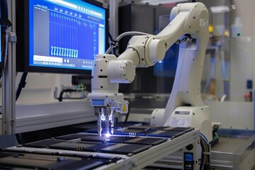 robotic arms with microchip for hightech semiconductor manufacturing