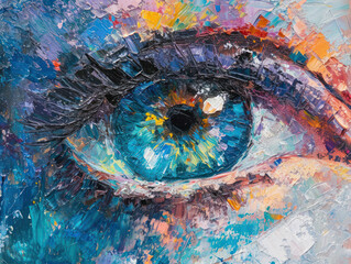 Oil painting. conceptual abstract picture of the eye. oil painting in colorful