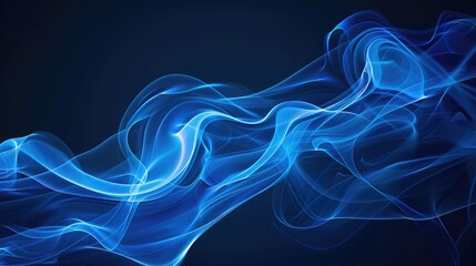 Blue futuristic soft smoke gradient flow. Air flow. Fresh aroma. Curved lines background, Movement of abstract smoke
