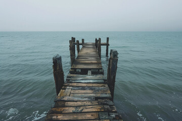 Fototapeta premium Old abandoned pier at the sea, minimalist photography
