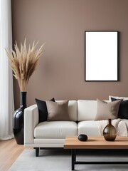 Mockup poster frame in modern living room interior background, interior mockup design, frame mockup