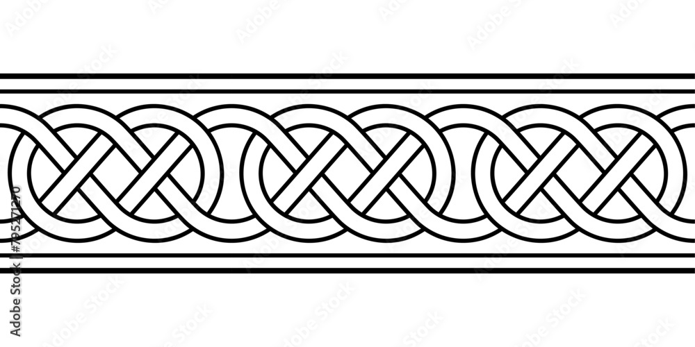 Poster celtic loop border knotwork, seamless tile and pattern in typical celtic style. intertwined lines fo