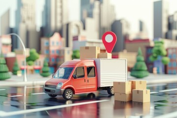 Delivery van with boxes next to it, concept of delivery, logistics, transportation. - obrazy, fototapety, plakaty