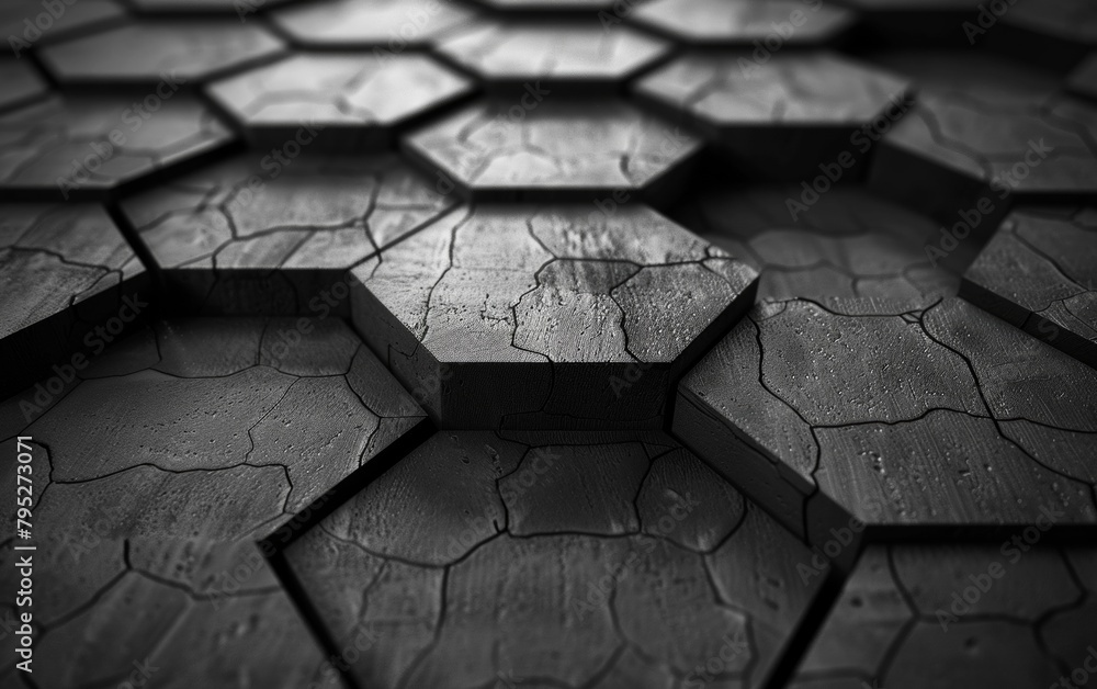 Poster a monochrome picture depicting a design of hexagonal shapes