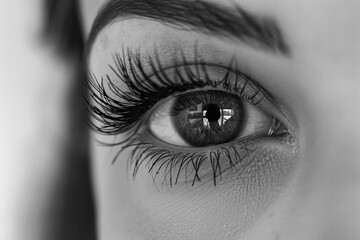 A close-up view of an eye featuring beautifully crafted false lashes, enhancing its inherent beauty.
