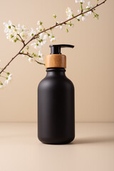 Black dispenser bottle for cosmetic and bath product mock-up
