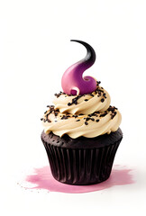 Fantasy Witch Hat Cupcake for Halloween.
Elegant and whimsical witch hat cupcake with vanilla frosting and chocolate sprinkles, perfect for Halloween parties, dessert blogs, and seasonal promotions.