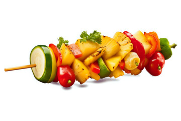 Fresh Vegetable and Fruit Skewer Isolated.
Colorful skewer with fresh fruits and vegetables isolated on white, perfect for culinary themes, recipe visuals, and healthy eating promotions.