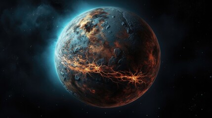 Terraforming or destroying the Earth. The planet is destroyed and explodes under the influence of earthquakes, nuclear explosions, cataclysms and wars. Apocalypse concept. AI-generated. - obrazy, fototapety, plakaty