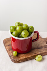 Gooseberry in a red enamel mug