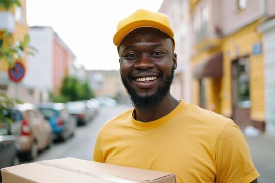 Delivery man holding a box, pizza delivery man, concept of delivery, transportation, logistics.