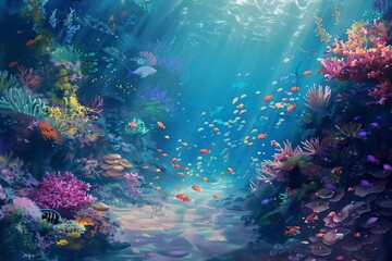 Fototapeta na wymiar serene underwater oasis with vibrant coral reefs and tropical fish digital painting