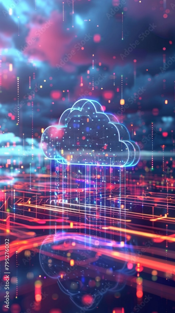 Aufkleber cloud computing concept. 3d rendered image.
