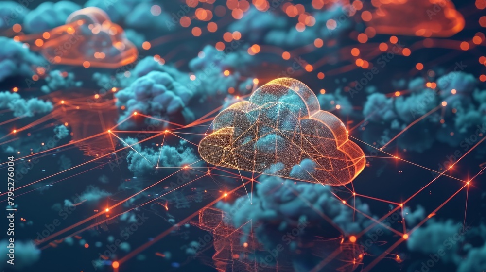 Aufkleber cloud computing concept. 3d rendered image.