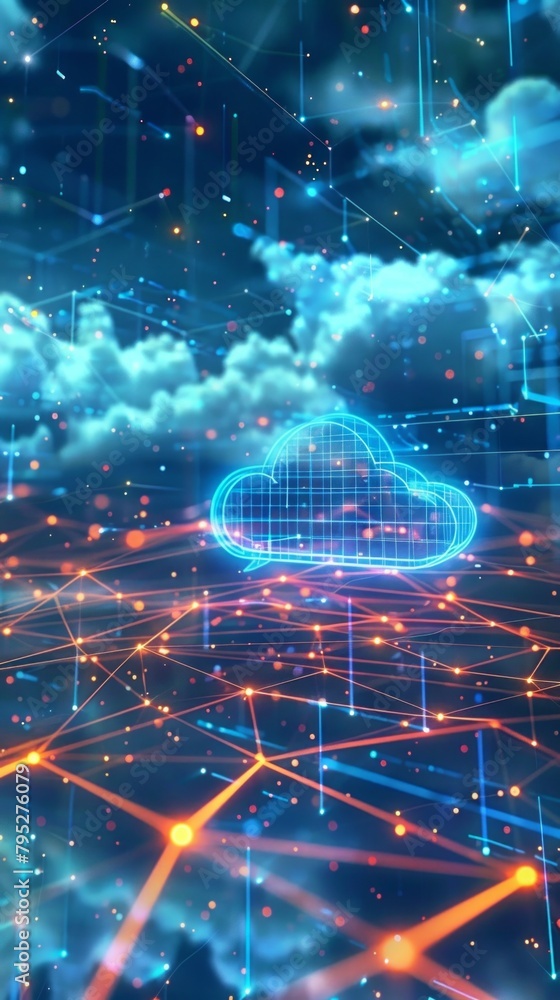 Aufkleber cloud computing concept. 3d rendered image.
