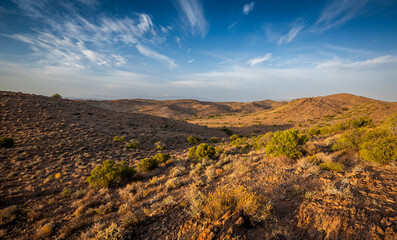 Karoo semi desert arid landscape with sky and clouds in South Africa