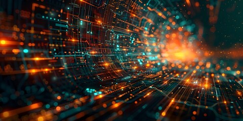 Obraz premium Futuristic Autonomous Delivery Drones Soaring Above a Bustling Cityscape with Advanced Logistics Software and Automated Warehouses in a Vibrant