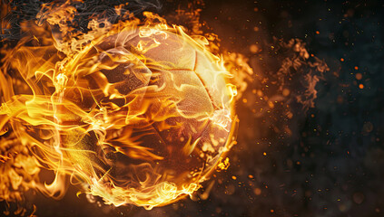 soccer ball on red and orange fire flames