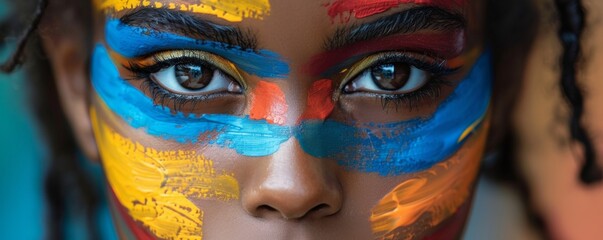 Colorful paint image on the beautiful African face of a young woman