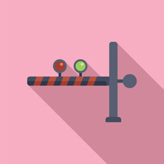 Railway cross closed barrier icon flat vector. Traffic lights. Control front