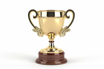 Fototapeta na wymiar shiny gold trophy cup on pedestal isolated on white victory and achievement concept 3d rendering