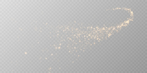 Sparks of dust and golden stars shine with special light. Vector sparks on transparent light background. Christmas light effect. Sparkling particles of magic dust.	