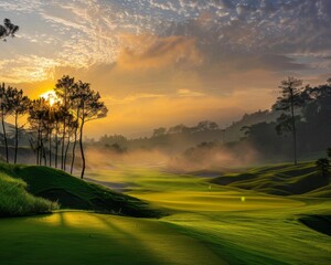 "A beautiful golf course with a stunning mountain backdrop"