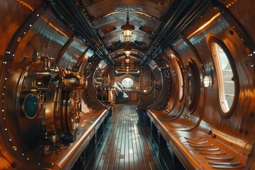 Interior of an airship, steampunk style.
