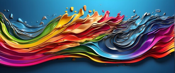 A digital art piece with 3D waves of paint in a rainbow spectrum, creating a dynamic and colorful visual flow