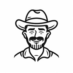 Smiling Farmer Logo with Wheat Ears, Minimalist Agricultural Icon in Monochrome