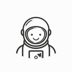 Smiling Astronaut Logo in Minimalist Line Art, Space Exploration Modern Emblem