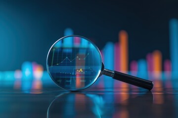 Magnifying glass and bar graph, day trade and stock exchange concept.