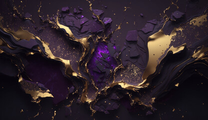 Abstract luxury marble background. Modern digital painting. Gold, black and purple colors