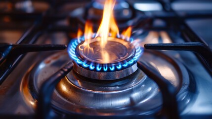 Gas stove, gas burner, cooking stove close up view.